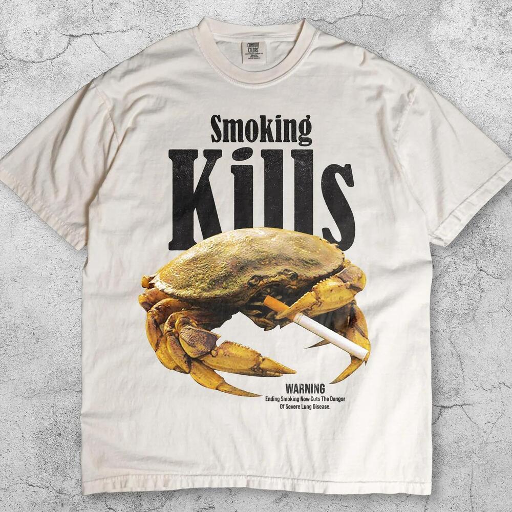 Retro Smoking Kills Crab T Shirt, Funny Anti Smoking Ad Graphic Tee